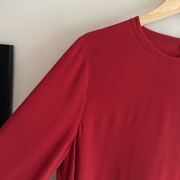 Eileen Fisher Red 100% Georgette Silk Long Sleeve Shift Midi Dress Women Small - Picture 3 of 13
